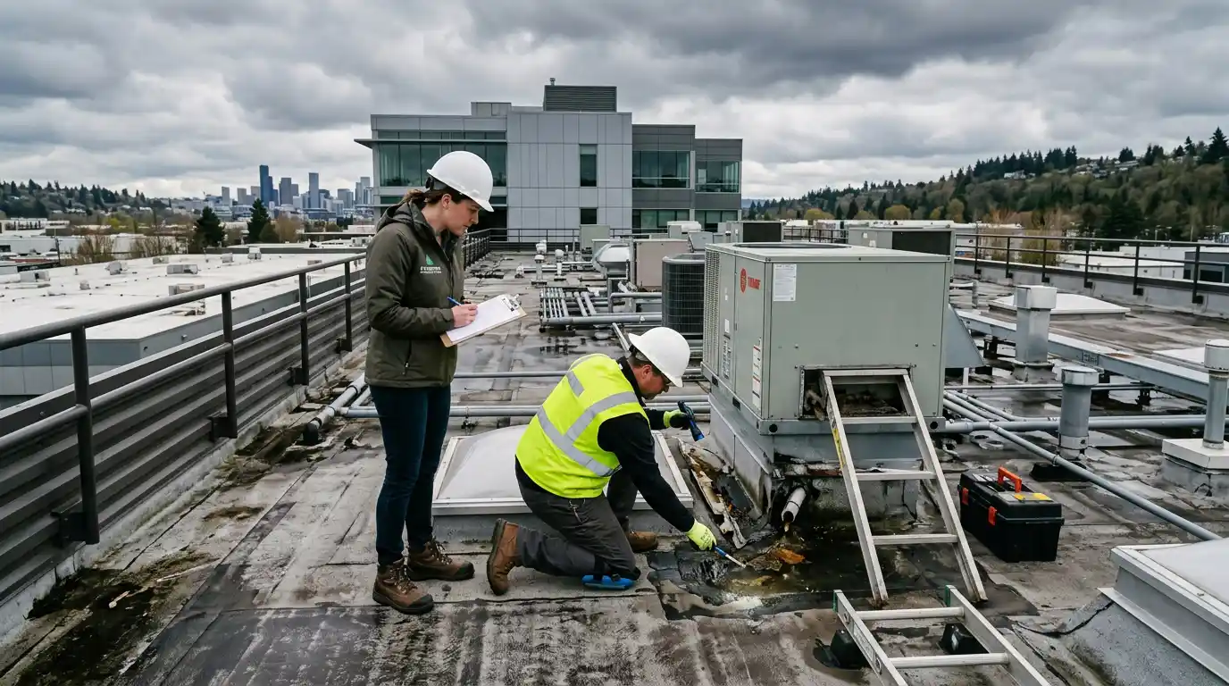 5️⃣ Commercial Flat Roof Trouble After Winter Warning Signs Property Managers Shouldn’t Ignore