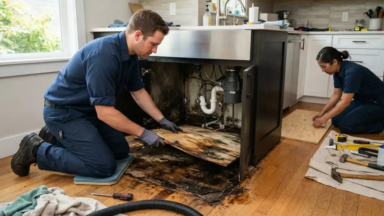 2. Kitchen Sink Leaks & Wet Subfloors