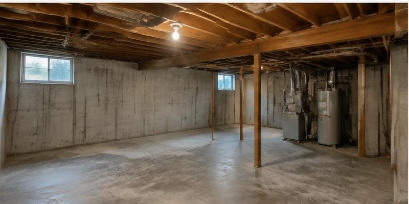 Unfinished basement before remodeling