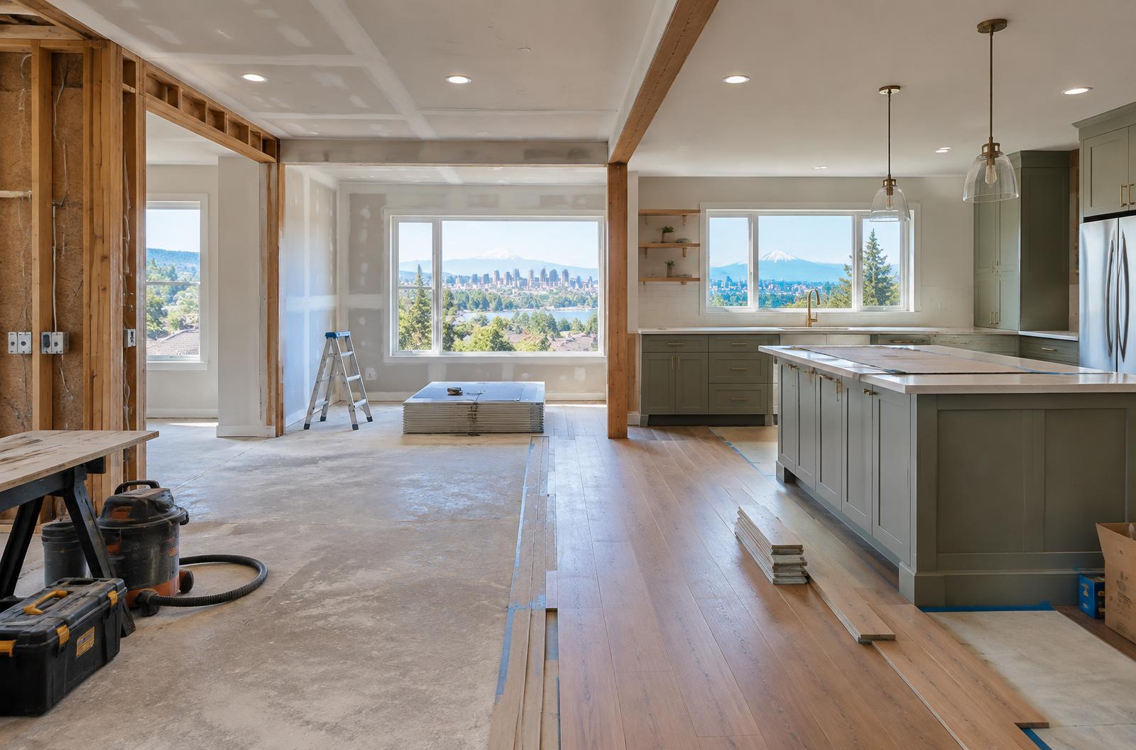 Home interior transitioning from reconstruction to improved finishes