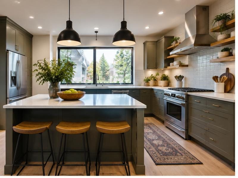Finished kitchen with an island and practical storage